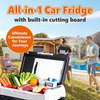 OLIXIS Portable Car Refrigerator, 42QT Dual-Zone Electric Cooler for Vehicles with Wheels & Cutting Board, -4℉-68℉ Freezer Smart Control via Bluetooth, Battery Protection, 12/24V DC & 100-240V AC