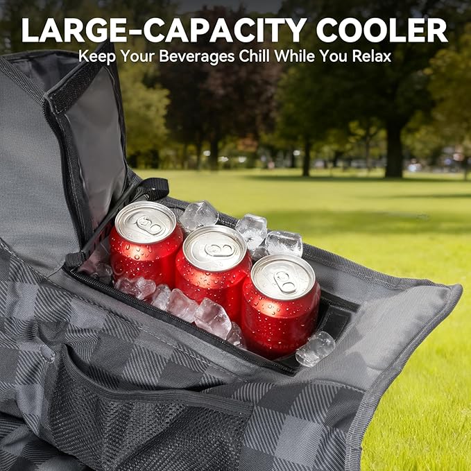 Padded Double Camping Chair High Back Double Seat Camping Chair Oversized Camping Loveseat Support 800LBS Heavy Duty Camping Couch with Cup Holders, Cooler, Carry Bag, Grey