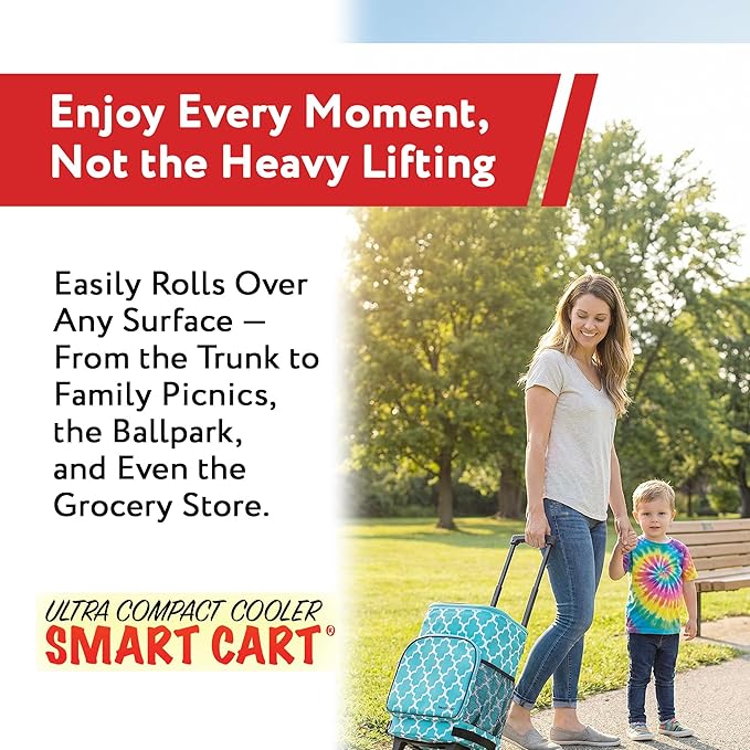 dbest products Ultra Compact Cooler Smart Cart, Moroccan Tile Insulated Collapsible Rolling Tailgate BBQ Beach Summer