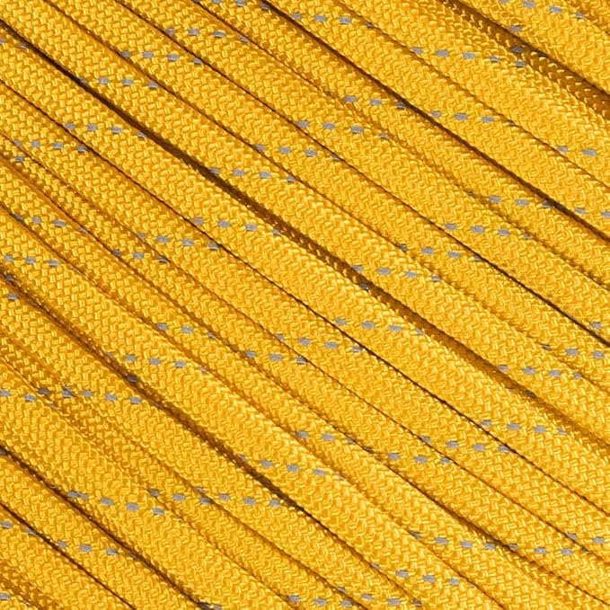 Fluorescent Reflective 550 Type III Guyline Tent Rope Camping Survival Cord High-Visibility Paracord (Reflective Goldenrod, 25 Feet)