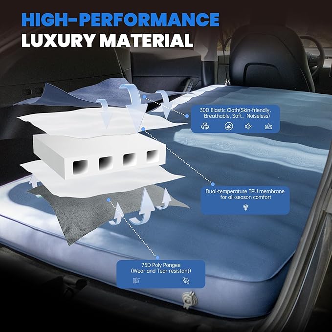 OUTSKIRT Camping Sleeping Pad for Tesla Model Y, 4" Thick Self Inflating Sleeping Mat, 9.5 R-Value Car Camping Pad, Camping Air Mattress Bed