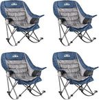 Oversized Rocking Camping Chairs Set of 2, Fully Padded Camp Chairs for Adults with Side Pocket and Cup Holder, Heavy-Duty 400lbs Capacity, Blue & Gray