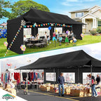 COBIZI 10x30 Pop Up Canopy Tent with Awning & Sidewalls, Heavy Duty Commercial 10X30 Canopy Tents Instant Waterproof, UPF 50+ Sun Shade for Outdoor, Parties, Markets Black
