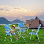 VINGLI Patio Lawn Webbed Folding Chairs Outdoor Beach Portable Camping Chair for Yard, Garden (4, Blue, Oversized)