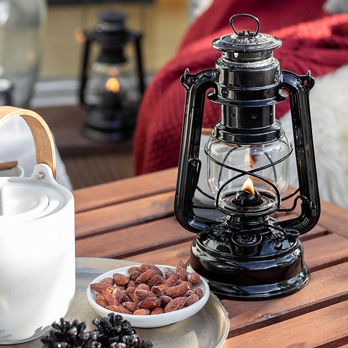 Feuerhand Outdoor Kerosene Fuel Lantern, German Made Weather Resistant Baby Special 276 Galvanized Hurricane Lamp for Camping or Patio, 10 Inches, Black
