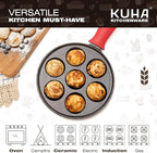 KUHA Cast Iron Aebleskiver Pan – Authentic Danish Pancake Maker for Aebleskiver, Poffertjes, Takoyaki, Appam, Kuli Paniyaram – Pre-Seasoned Cast Iron for Gas & Electric Stovetops & Campfire
