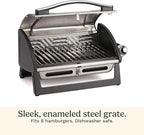 Cuisinart Grillster Portable Gas Grill, Stainless Steel Compact BBQ Grill with Locking Lid for Easy Transport, 8000 BTU Propane Grill with Dishwasher Safe Cooking Grate, Small Grill for Camping & BBQ