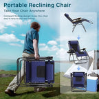 MFSTUDIO Zero Gravity Chairs, Oversized Patio Recliner Chair, Padded Folding Lawn Chair with Cup Holder Tray, Support 400lbs, Navy Blue