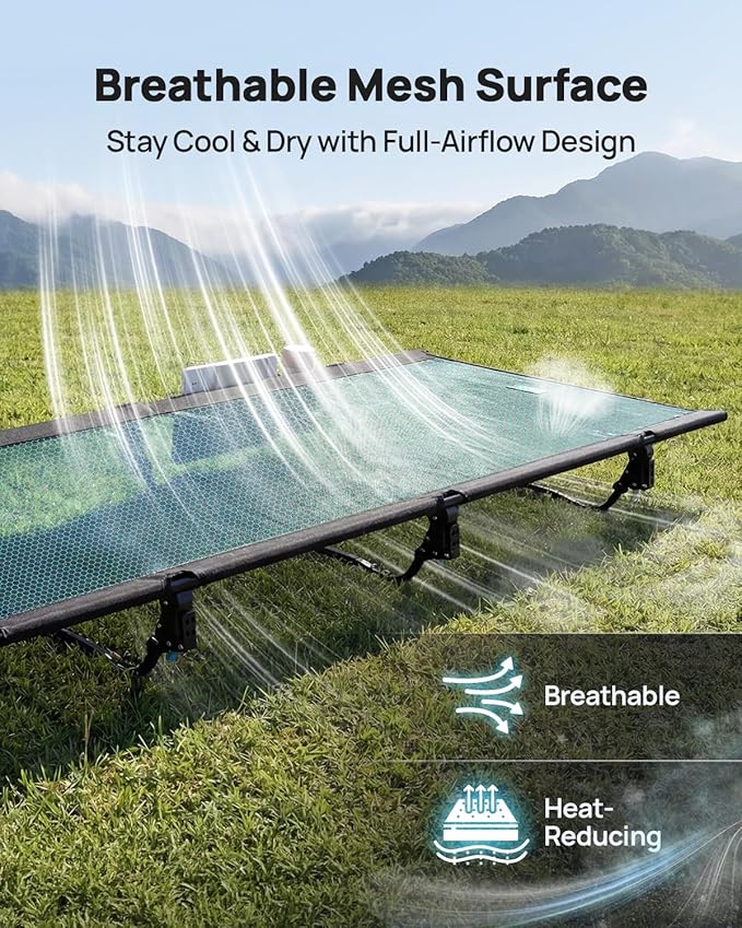 Sportneer Mesh Folding Camping Cot, 31.5" Extra Wide Breathable Cot Bed with Enhanced Airflow, Compact & Lightweight for Outdoor Camping, Backpacking, Hiking
