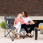 Double Camping Chair Padded 2 Person Camping Chair Camping Loveseat - Heavy Duty Oversized Camping Couch for Adults Outdoor Lawn Beach - Portable Folding Sofa with Cup Holders and Carry Bag, Grey