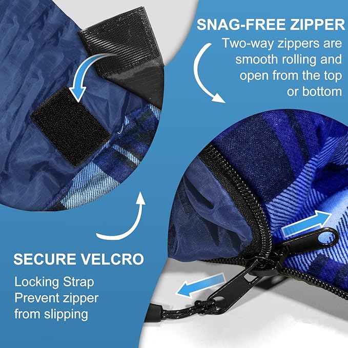 XL Queen Size 2 Person Double Sleeping Bag for Adults, Lightweight Compact with Flannel Liner & Thermolock Draft Tube, Machine Washable All Season Camping Travel