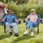 2 Pack Oversized Camping Chair, Portable Folding Padded Camp Chairs with Side Pocket, Cup Holder, Heavy Duty Support 500LBS Outdoor Lounge Chair for Adults, Fishing, Sports, Navy Blue