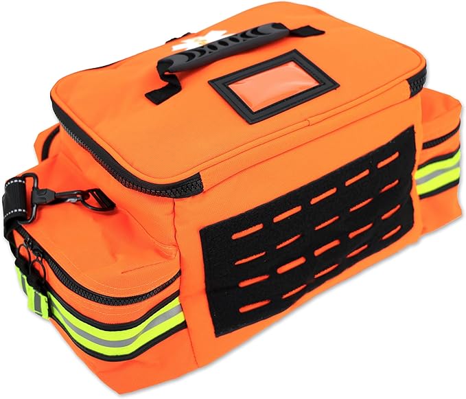 Lightning X Mid-Sized First Responder EMT Bag | LXMB25 | Fully Stocked w/ 240+ First Aid, EMS & Trauma Supplies - Orange