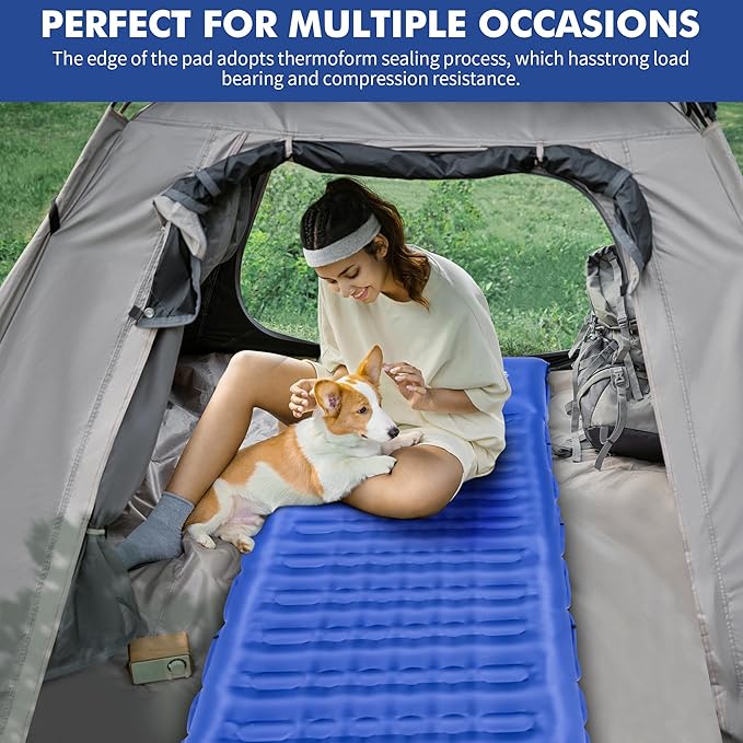 HiiPeak Ultralight Inflatable Sleeping Mat with Built-in Foot Pump & Pillow, Compact Air Mattress for Backpacking, Hiking (Light Blue)