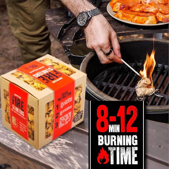 100 pcs Fire Starter - Natural Fire Starters for Campfires, Fire Pit, Pizza Oven, Fireplace, Smoker, BBQ, Pellet Stove & Wood - Fire Starters for Grill, Charcoal Starter