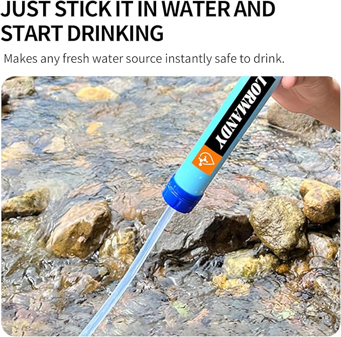 Personal Water Filter, Straw Water Purifier System, Outdoor Portable Water Filter Straw, Emergency Survival Gear for Hiking Camping Accessories Travel Fishing Emergency Preparedness