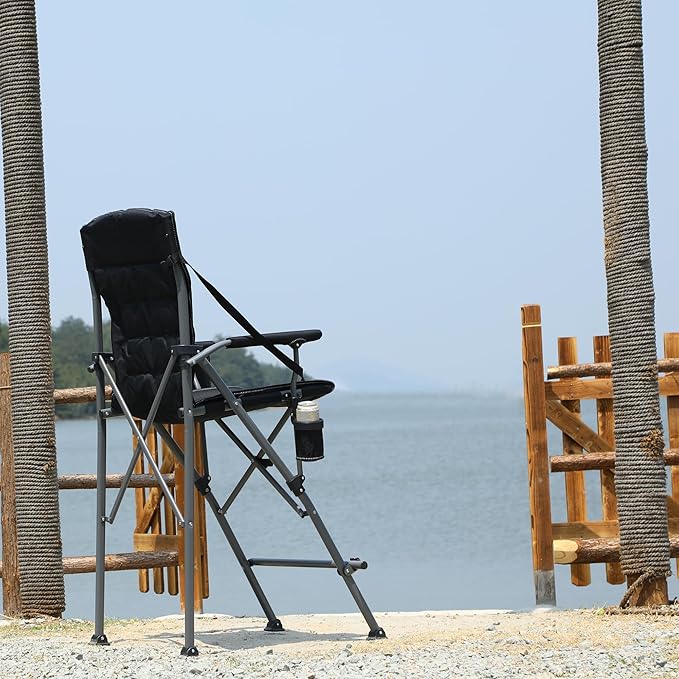 Extra Tall Folding Chairs for Adults 2 Pack, Portable Bar Height Foldable Director Chairs for Camping Outside, Comfortable with Makeup PocketHigh Back and Footrest, Blue and Black