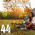 Folding Camping Table with 2 Cup Holders, Portable Picnic Table 600D Oxford Fabric, Lightweight Beach Table with Carrying Bag for Outdoor, Camping, Picnic, Beach, BBQ