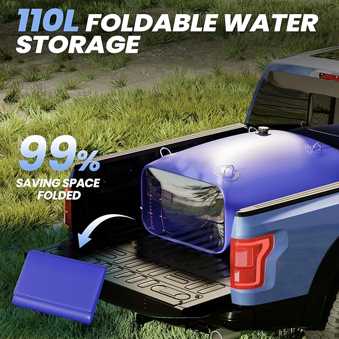 Large Capacity Water Storage Bladder with Visible Scale, Portable Water Tank Containers, Bladder Tank for Drought Resistance, Fire Prevention, Emergency, Outdoor & Irrigation (110L/29Gal, Blue)