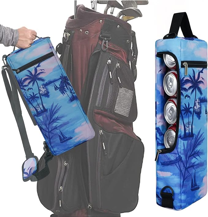 Golf Cooler Bag Plus Ice Pack Soft Sided Insulated Cooler Bag- Holds 6 Pack of Cans or 2 Wine Bottles - Grey Camo Golf Beer Sleeve Black Fits Discreetly in Golf Bags