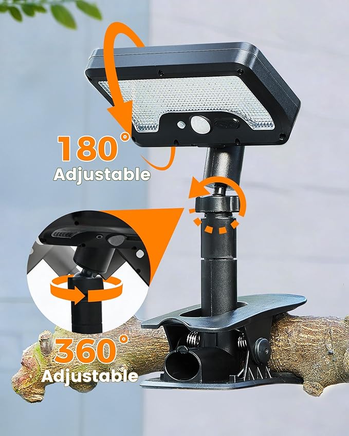Clip On Solar Lights Outdoor, Motion Sensor Outdoor Lights, 92 LEDs 600LM Solar Fence Lights Outdoor Waterproof,Security Lights for Fence, Deck, Gutter (2, Clamp/Black/6000K)