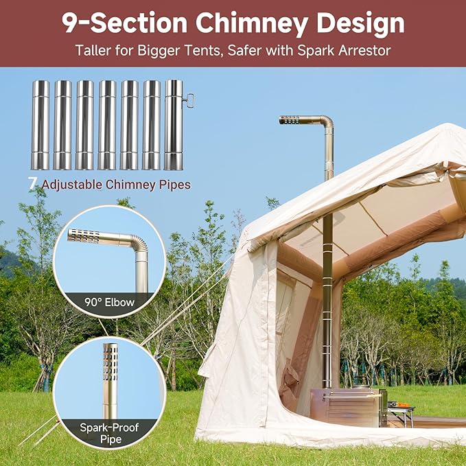 H&ZT Large Hot Tent Stove, Upgraded Wood Burning Stove with 9 Chimney Pipes, Portable Camping Heater for Cooking, Hunting & Winter Warmth