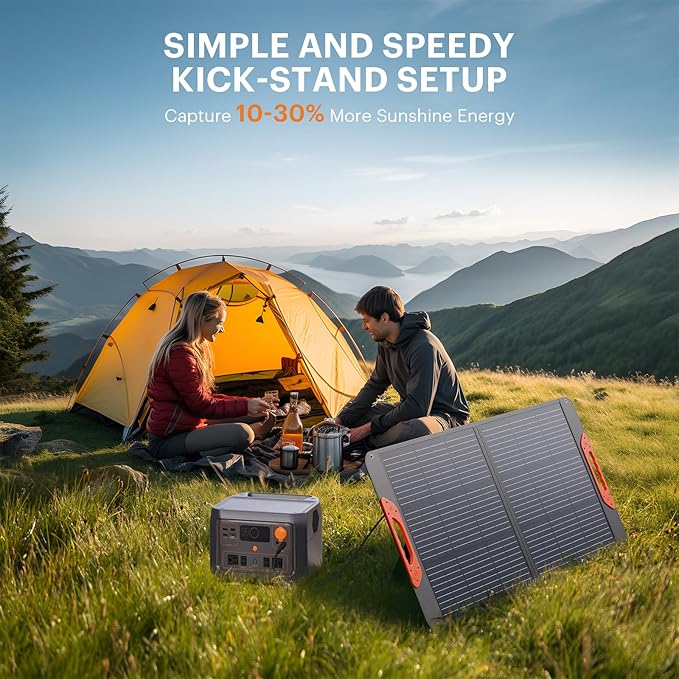 100W Portable Solar Panel with 5-in-1 Cable,23.5% Efficiency Mono Foldable Solar Charger for Jackery 300/Ecoflow River/Anker Solix,IP67 Waterproof Offgrid Power for Camping RV Battery Backup