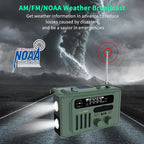 Solar Hand Crank Emergency Radio,NOAA/AM/FM with LED Flashlight & Reading Lamp,USB Type-C/Solar/Hand Crank Charging,Bluetooth Speaker,SOS Alarm&Compass for Camping Indoor Outdoor Emergencies (Green)