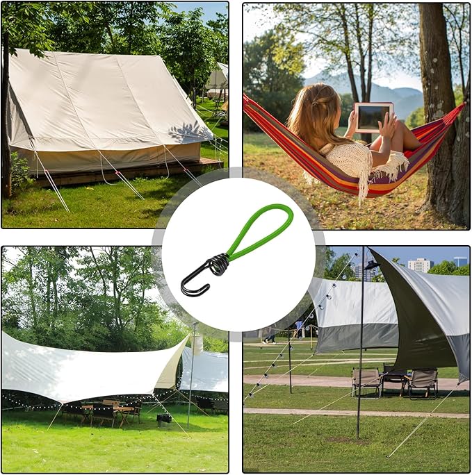 Tent Cords, Elastic Short Tent Straps with Hook, Small Straps for Hammock, Hiking, Awning, Canopy, Portable for All Weather