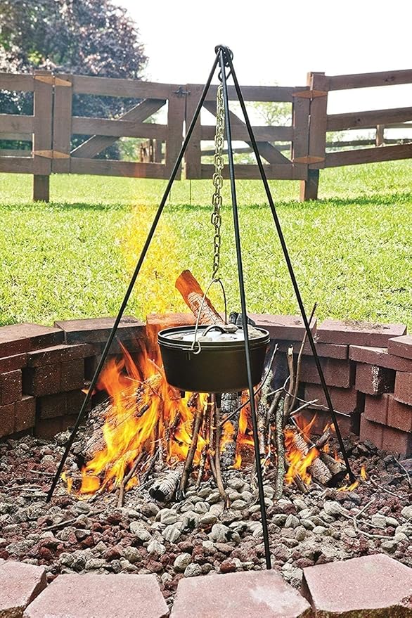Cuisiland 48" Heavy Duty Camping Tripod Campfire Cooking Dutch Oven Tripod Adjustable Grill Tripod for Outdoor Campfire Cooking Camping, Picnic