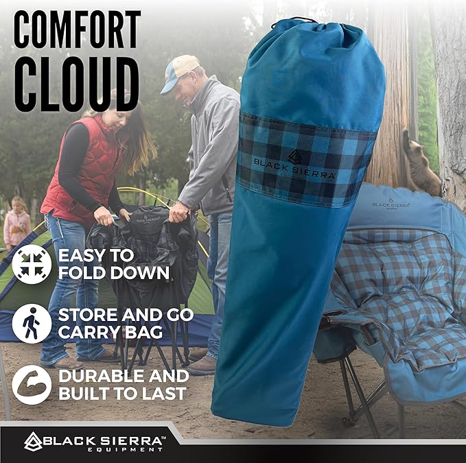 Black Sierra Oversized Camping Chair for Adults – 400 lb Heavy Duty Folding Chair with Cup Holders & Carry Bag