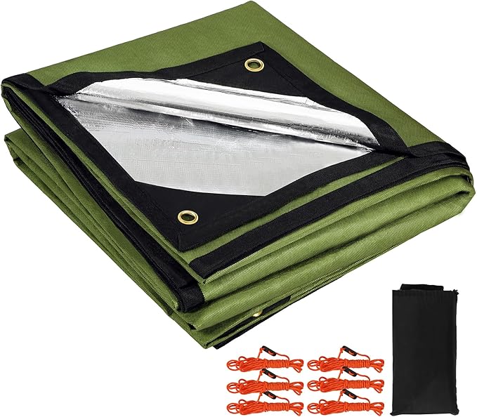 RedSwing Heavy Duty Survival Blanket, Waterproof Emergency Thermal Tarp, Multipurpose Reflective Insulated All Weather Blankets for Camping Hiking, Green,11.8 x 8.5 ft