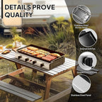 Bonnlo 4 Burner Portable Propane Griddle, 40,000BTU Gas Grill with Enameled Tray, Rolling Flat Top Gas Grill with Electronic Ignition & Regulator for Outdoor Camping Cooking BBQ