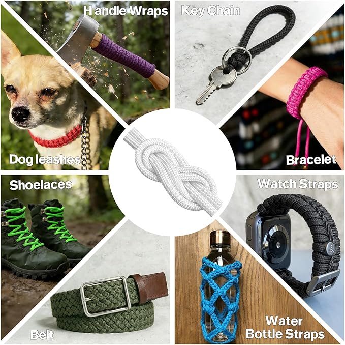 Paracord Rope 750 - Parachute para Cord 4mm 11 Strand Spool Rope Utility Nylon String for Outdoor Camping Survival Utility Tent Crafting DIY Projects - White 1000ft