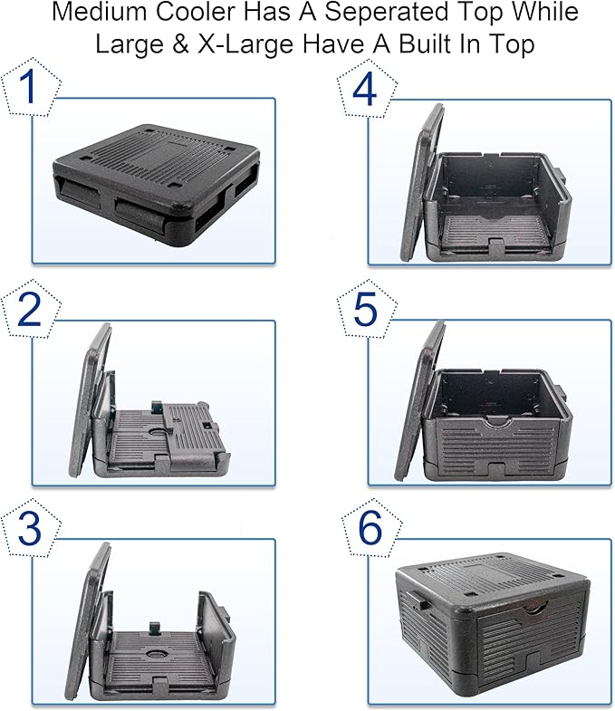 Collapsible Iceless Cooler Foam Chill Chest Box - Insulated, Foldable, Portable, Lightweight, Iceless & Waterproof - Medium Black
