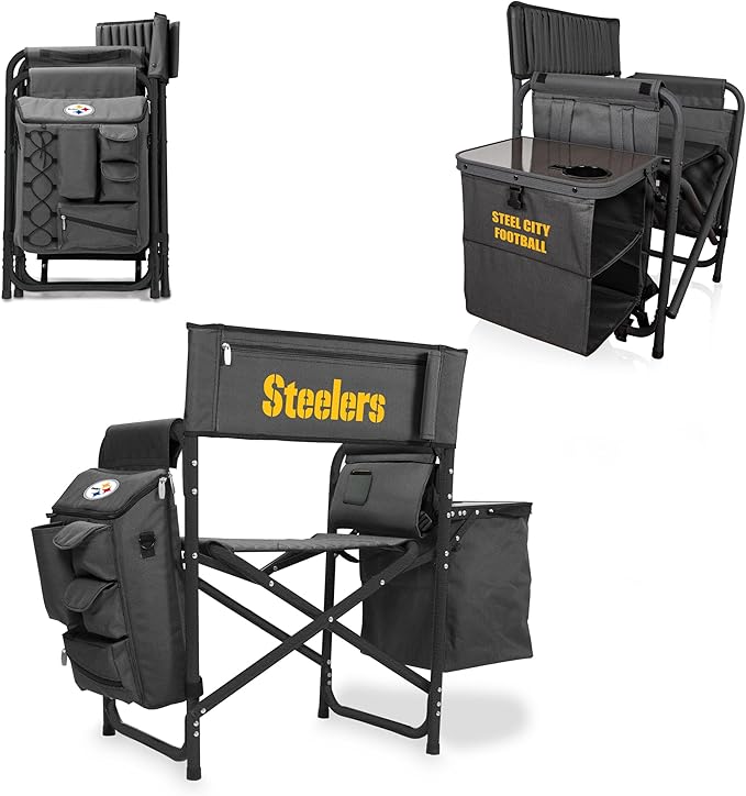 Picnic TIME NFL Unisex-Adult NFL Fusion Camping Chair with Side Table and Soft Cooler, Beach Chair for Adults, Lawn Chair