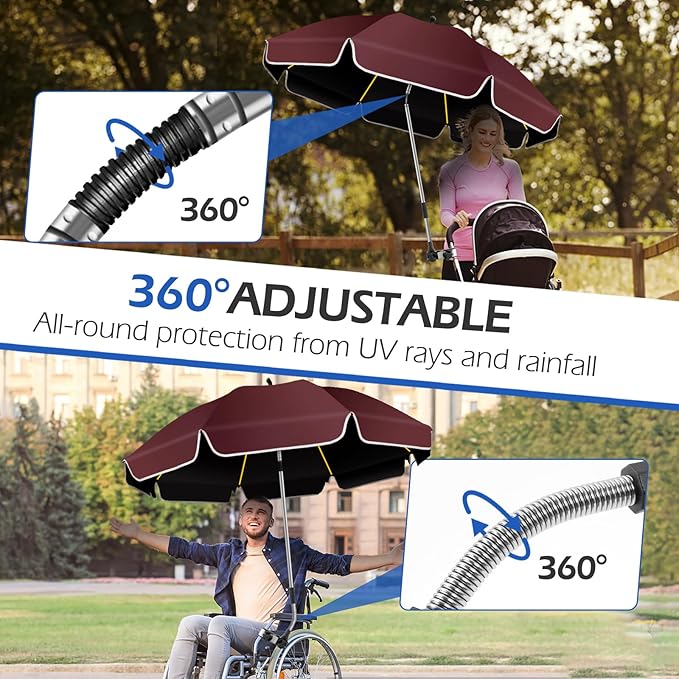 2Pack 48.8 inch Large Beach Umbrella with Clamp Sun Shade for Beach Chair, 360°Adjustable UV Protection Golf Umbrella with Clip for Stroller Wheelchair Camping Chair