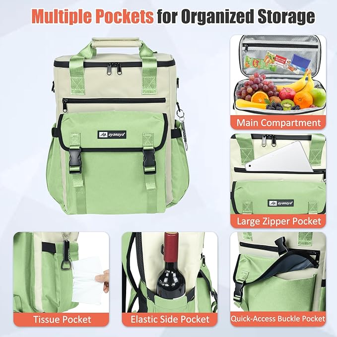 Backpack Cooler for Women, AYAMAYA Stylish 35 Cans Leakproof Soft Cooler Backpack, Waterproof Insulated Lunchbox Shoulder Bag Keeps Cold for Up to 18 Hours for Camping, Beach, Work, Picnic, Travel
