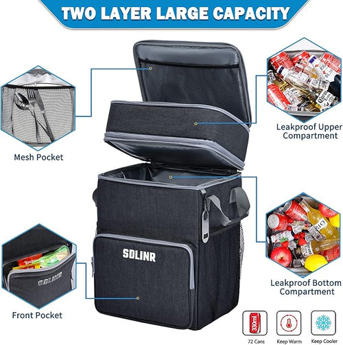 72-Can Large Rolling Cooler, Leakproof Insulated Soft Cooler Bag with Wheels and Handle Collapsible for Beach Camping Patio Travel Outdoor