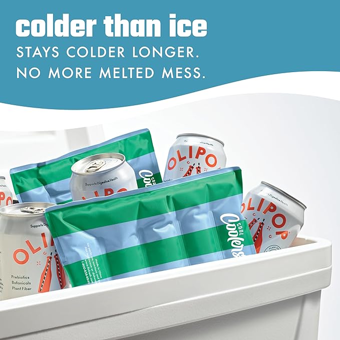 Cool Coolers Reusable XL Soft Ice Packs for Coolers, Long-Lasting Lunch Box Ice Pack, High Performance Quick Freeze, 2Pk, Blue & Green Stripe