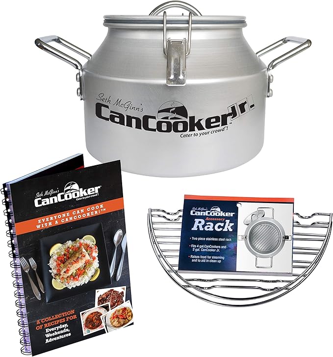 CanCooker Camping Cookware Jr. Kit | 2 Gallon Steam Cooker with Non-Stick Coating, Stainless Steel Cooking Rack & 100+ Recipe Cookbook - Complete Outdoor Cooking System