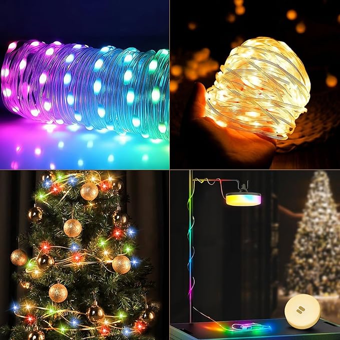 2Pack Camping String Lights, 4 in 1 Quick Storage Camping Essentials Gear 32.8FT Rechargeable Tent Lights with 9 Modes Hanging Waterproof LED Camp Lamp for Camping Hiking Patio Festival (Warm +RGB)