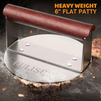 HULISEN Burger Smasher, Stainless Steel Smashed Burger Press, 6 Inch Hamburger Press for Griddle, Heavy-Duty Grill Press with Wood Handle, BBQ Accessories Tool, Weights 1.24 lb, Gift Wrapping