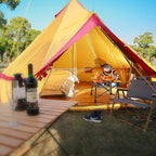 Round Bell Tent, 4m Bell Tent with Zippered Mesh Door and Windows Outdoor Waterproof Large Tent Canvas Yurt Tent 3-10 Persons Family Camping Tent Glamping,Portable Foldable Tent Easy to Install