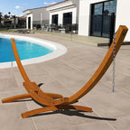 Lazy Daze Hammocks 13 FT Outdoor Arc Wood Hammock Stand, 2 Person Hard Pine Wood Hammock Stand with Carabiners and Chains for Indoor Outdoor Patio Garden Yard Poolside, 500lb Capacity, Brown