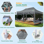 COBIZI 10x20 Canopy Tent, Heavy Duty Pop up Canopy with Sidewalls, Waterproof Easy Setup Canopy with Mosquito Netting, Outdoor Instant Screen Tents for Parties, Wedding with Roller Bag, Gray