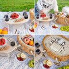 STBoo Picnic Basket for 4 - Wicker Picnic Set with Wine Table | Willow Basket Kit with Insulated Cooler Bag for Camping, Outdoor, Christmas, Party (Beige)