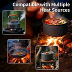 Collapsible Camping Cookware Set, Portable 4-in-1 Outdoor Camping pots and Pans Set with Nonstick Frypan, Pot, Kettle & Carry Bag, Hard-Anodized Aluminum for Camping, Hiking (2-6 Person)