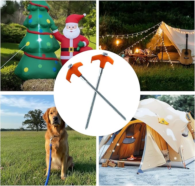 16-Pack Heavy Duty Screw-in Tent Stakes with Drill Adapter – 8 Inch Ground Anchors for Camping, Canopy, Gazebo, Awnings & Outdoor Accessories