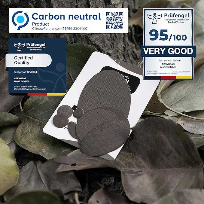 aZengear Repair Patches for Jackets, Tent, Shoe Toe, Air Mattress, Inflatables, PVC Gear - Waterproof, Self-Adhesive, Tear-Cold-Heat-Resistant, Down Puffer Coat (11 Pcs, Charcoal Brown)